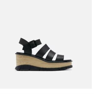 Sorel Black Leather Strappy Wedge Sandals